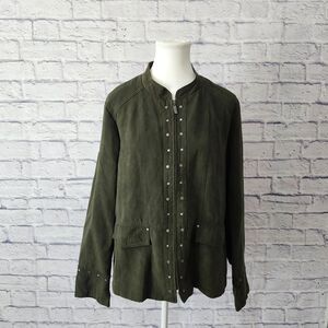 Cato Women's Faux Suede Jacket Zip Up Olive Green Boho Size L